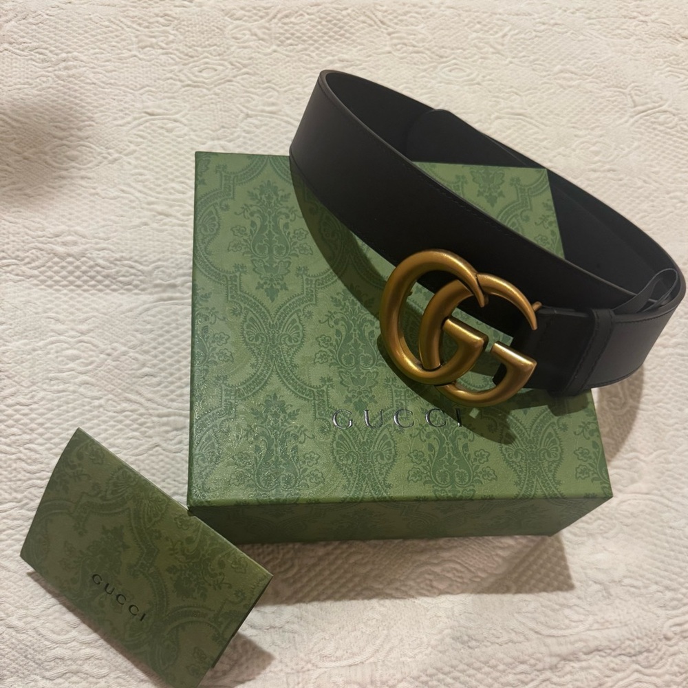 Gucci GG Black leather Marmont Belt Buckle 85-34 400593 Men or Women